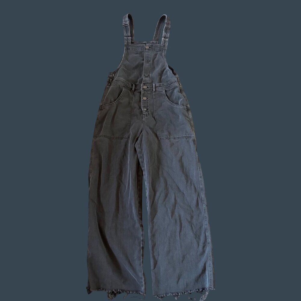 aerie Wide Leg Overalls in Charcoal Gray